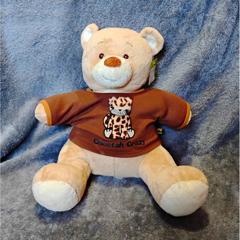 Build-A-Bear Workshop Beige/Brown Bear Plush Cheetah Crazy Shirt 2011 6-14"